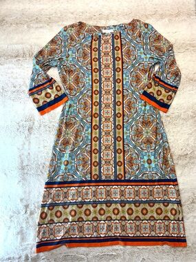 London times size 10 medium Paisley Print Dress in Light Blue and Orange